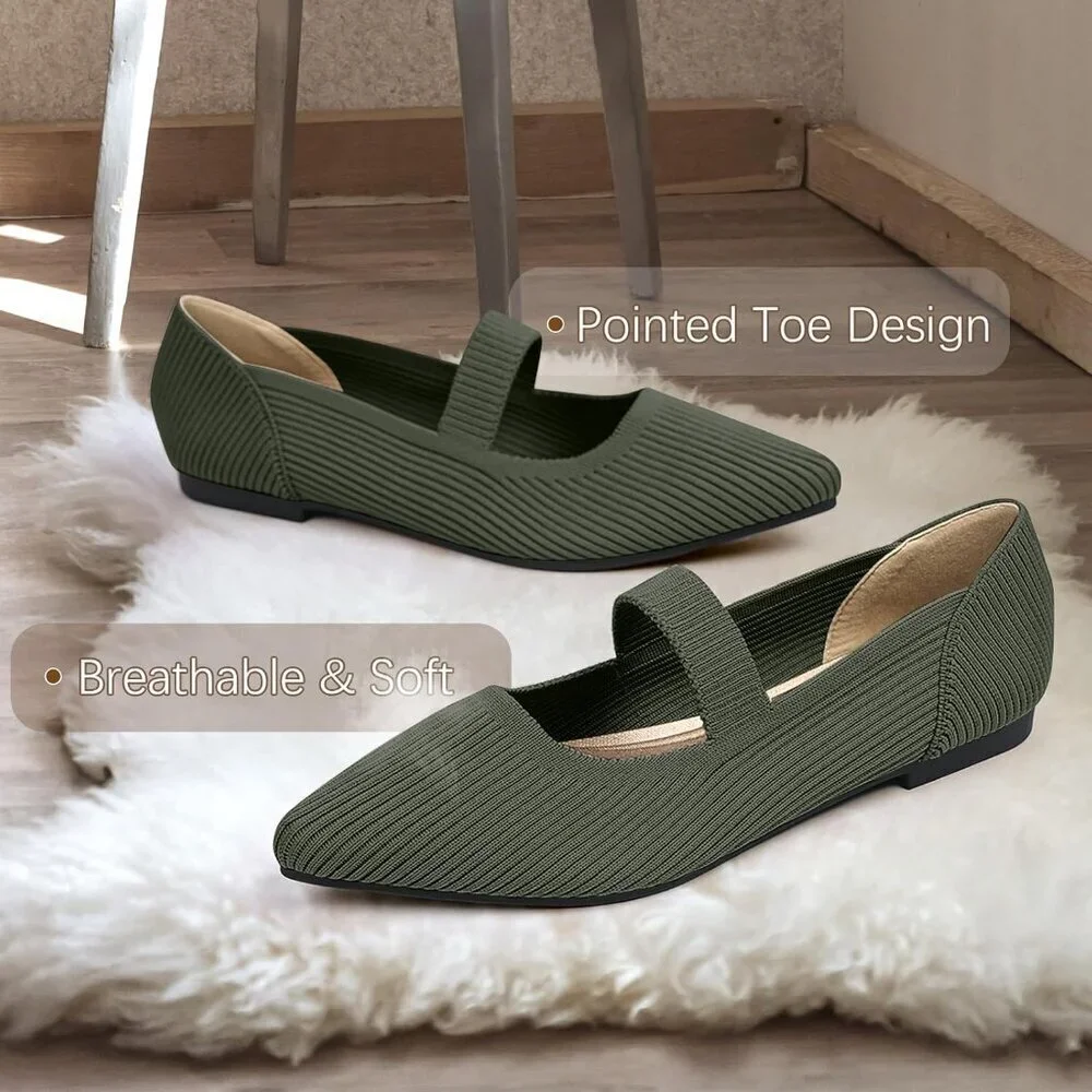 Women's Flats Shoes Pointed Toe Ballet Comfortable Dressy Mary Jane Flat Green